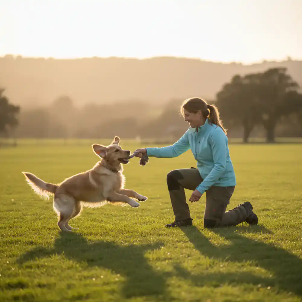 Trainer playing with a dog