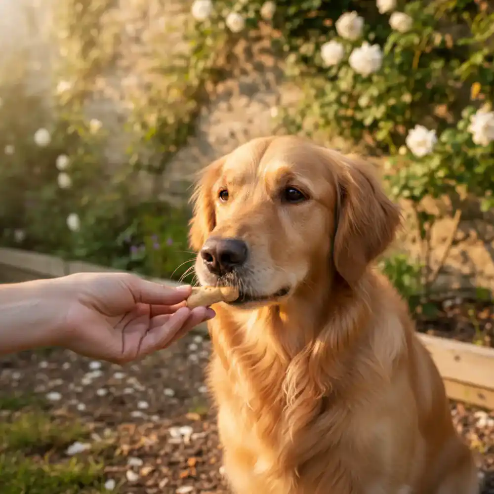 Dog receiving a treat reward