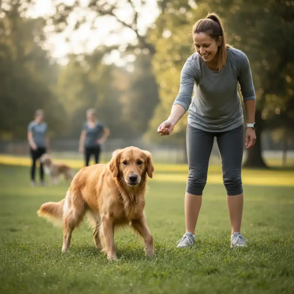 Dog maintaining strong focus on trainer during a session