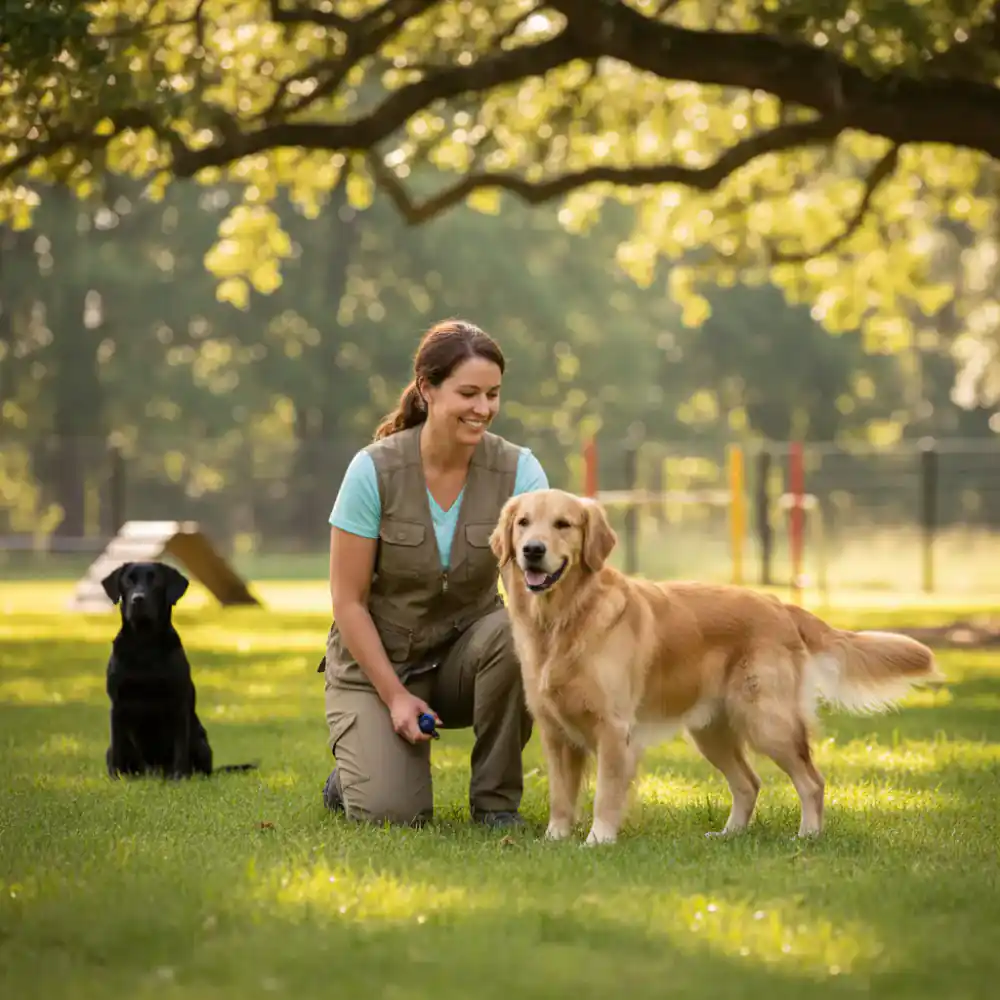 Trainer observing a dog's body language
