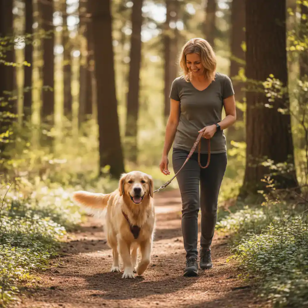 Adult dog walking nicely on lead